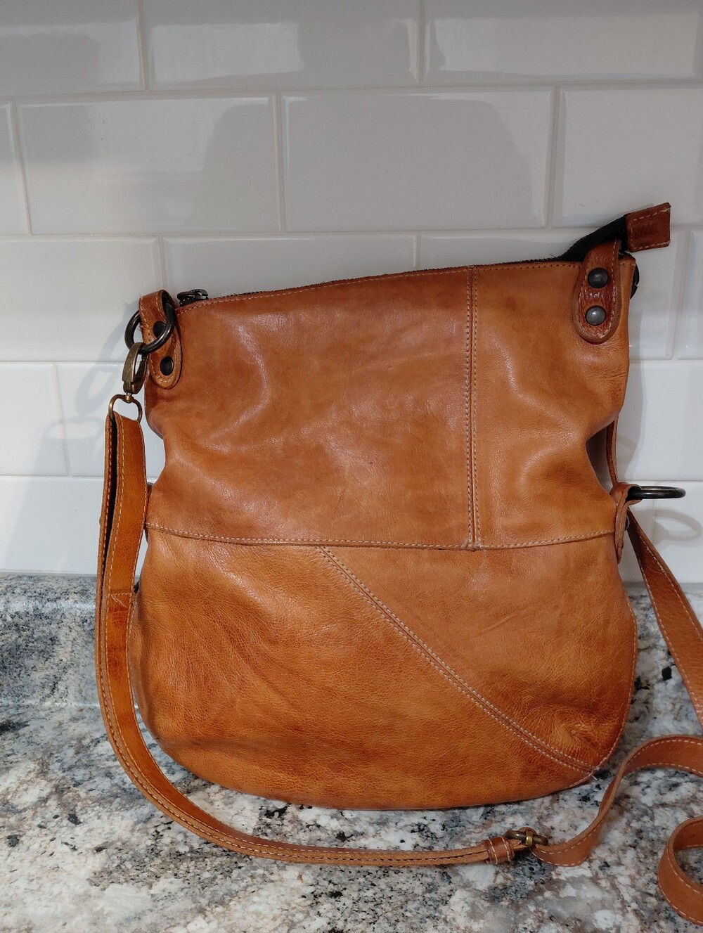 Bed Stu Cognac Tan Tahiti Leather Crossbody Bag